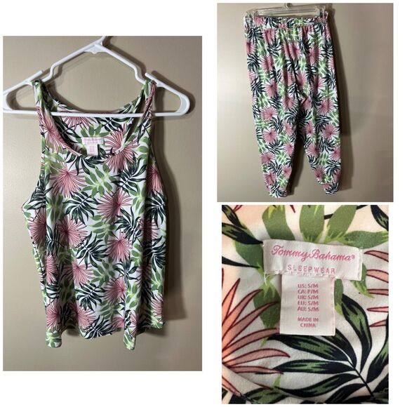 Tommy Bahama Sleepwear 2 Piece Pajama Set Floral Tropical Hawaiian Size Small - Picture 1 of 16